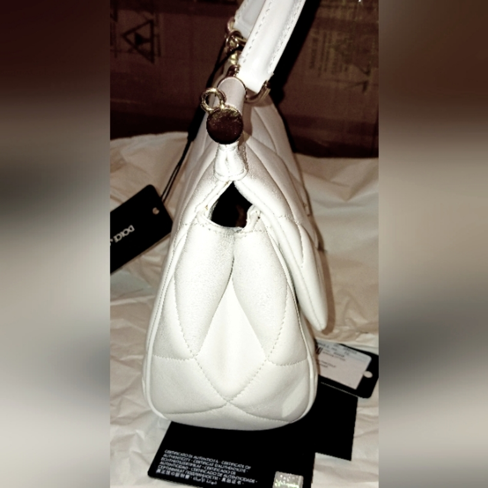 Brand New Dolce And Gabbana Mini Sicily Quilted Leather Satchel White - Picture 5 of 8